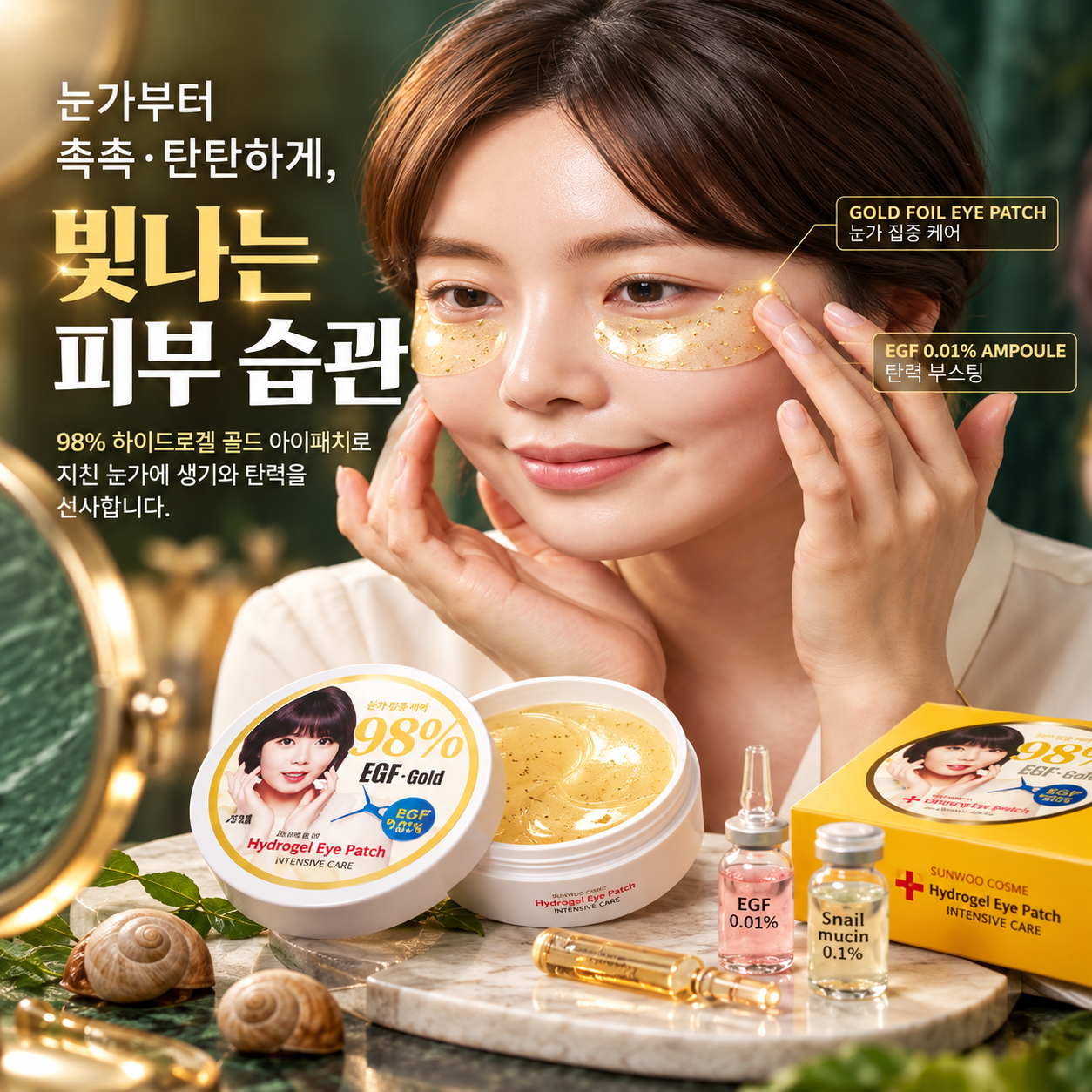 에스카르고 98% 하이드로겔 아이패치 눈가 팔자주름 수분 스팟 케어